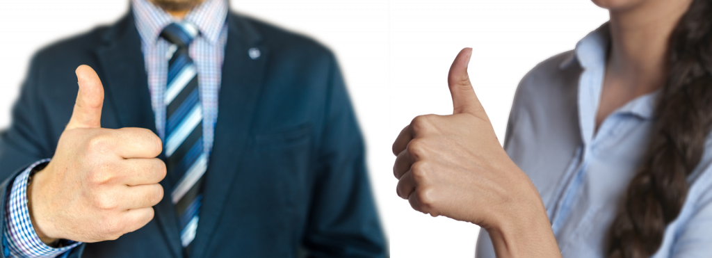 A man and a woman in blue give a thumbs up for easy chlamydia testing