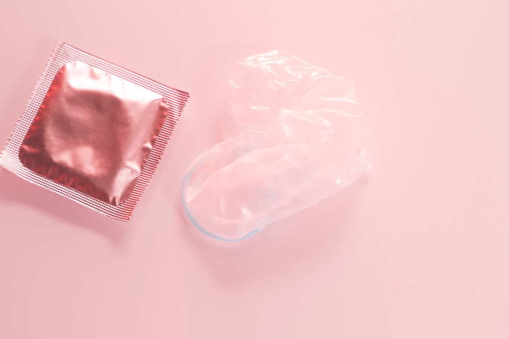 Rubber latex condom male contraceptive for safe disease and pregnancy free sex. 